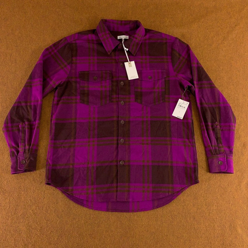 Good American Womens Size 4 Purple Plaid Plaid Oversized Shirt Jacket NWT